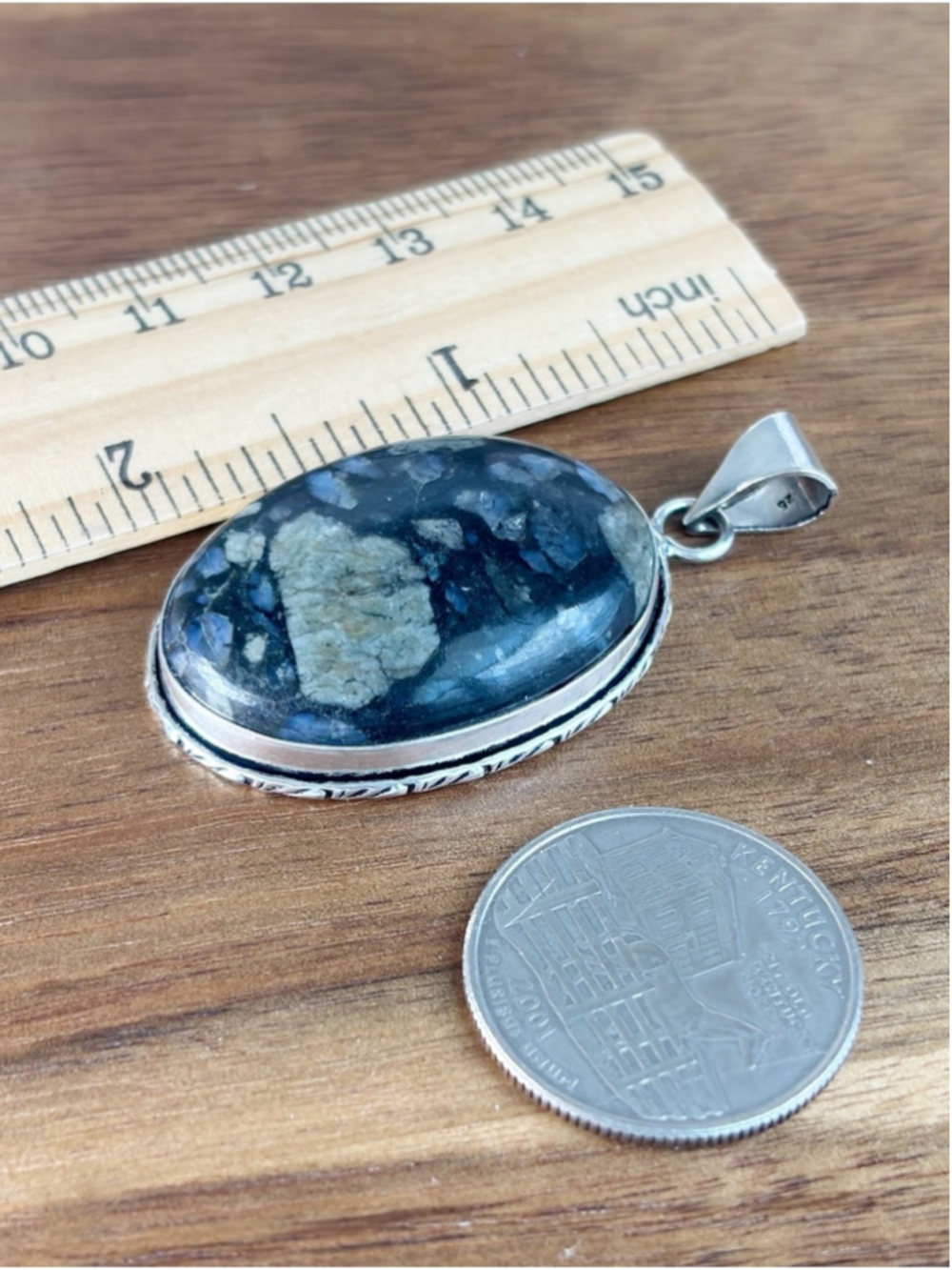 Que Sera Pendant Lapis Lazuli Necklace Sterling Silver 925 Overlay Southwest - Picture 6 of 7